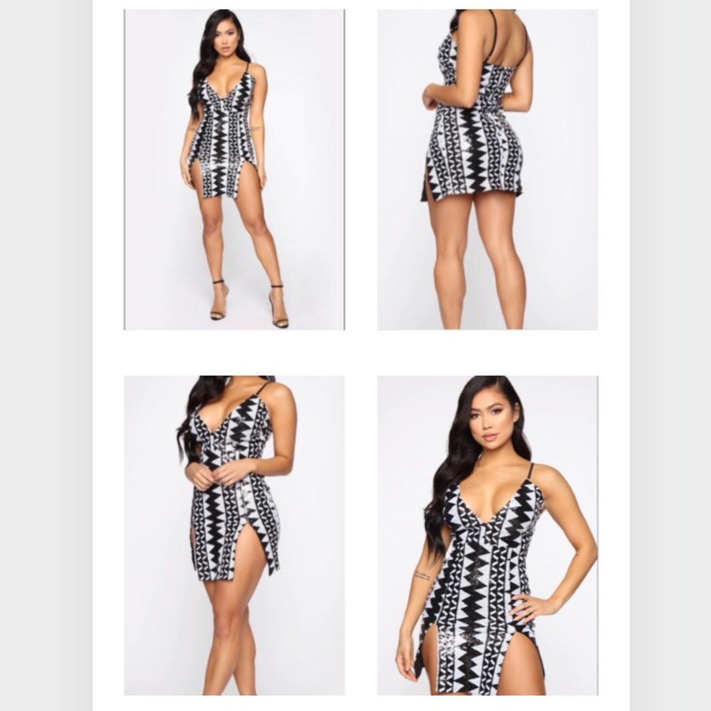 Sequin mini dress w/double split